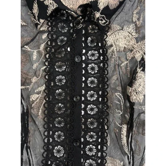 NWT Mesh Floral Dark Fairy Whimsigoth Blouse Top Goth Crochet Sexy Romantic M - Picture 6 of 16